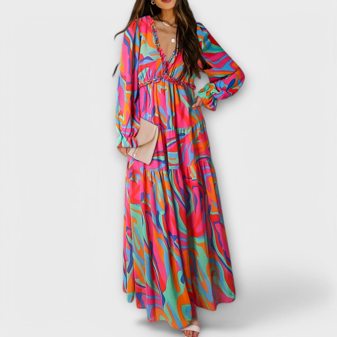 LUNA | ELEGANT FLORAL PLEATED MAXI DRESS