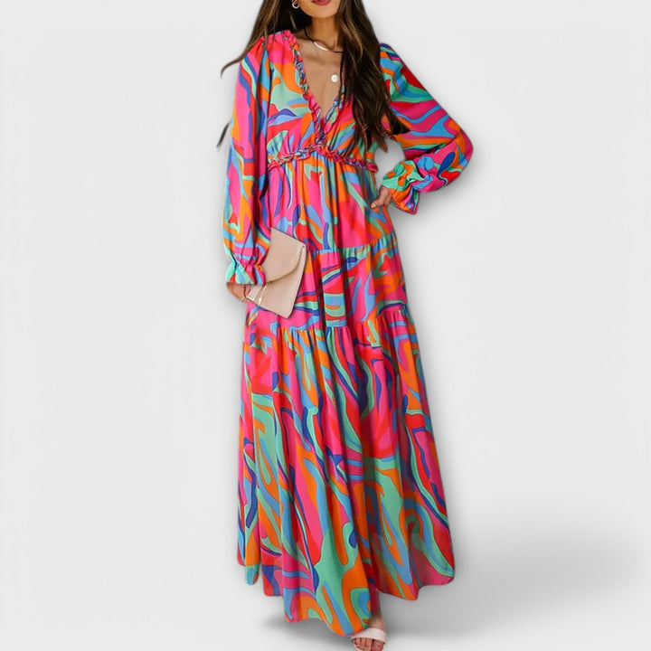 LUNA | ELEGANT FLORAL PLEATED MAXI DRESS