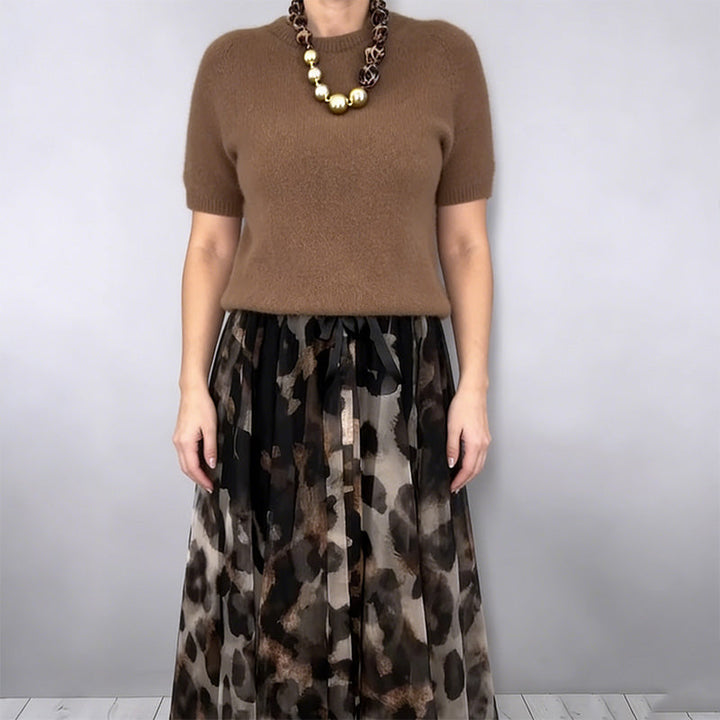 VELESSA | CHIC LEOPARD SKIRT & SWEATER SET