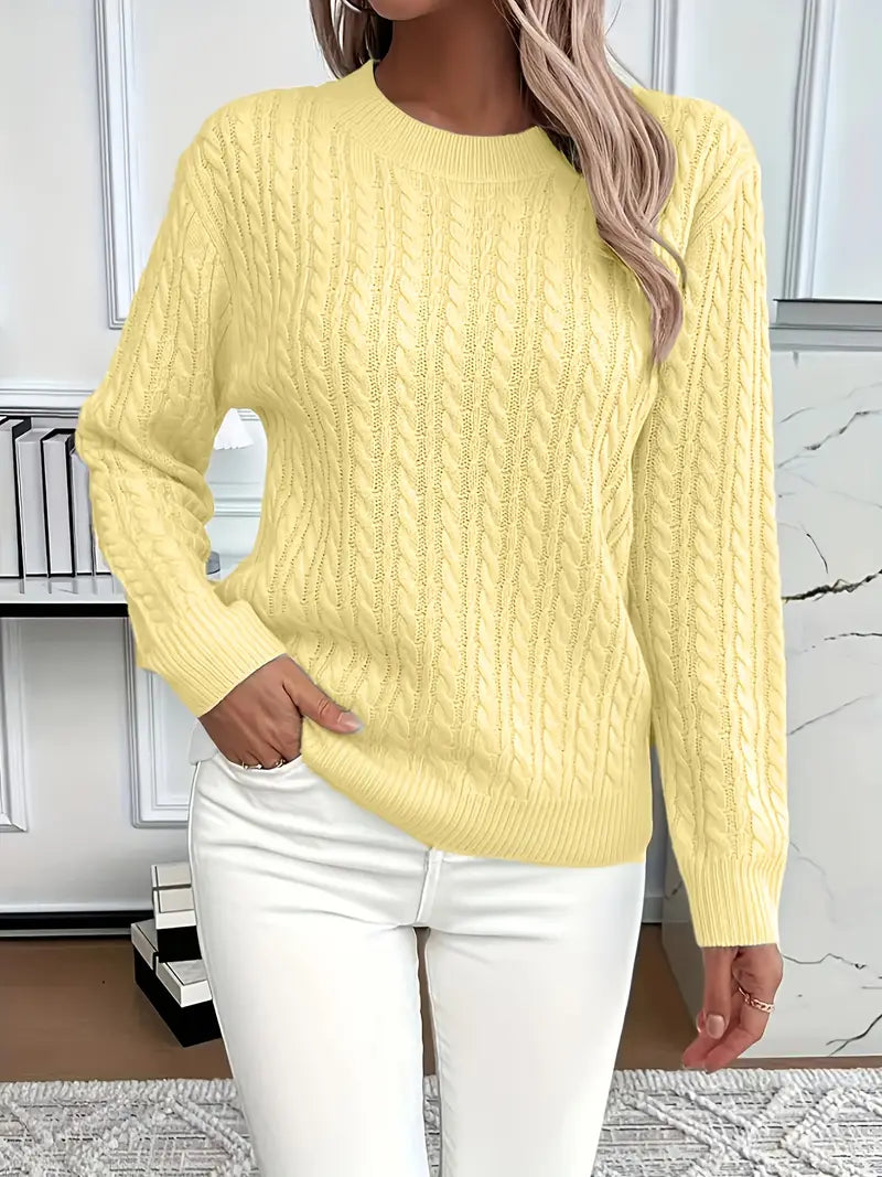 LAURA | RELAXED LONG SLEEVE CABLE KNIT SWEATER WITH TUMMY COVERAGE