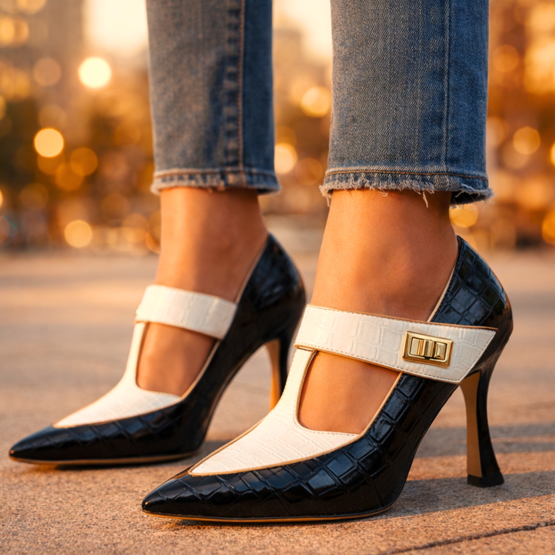 EMILIA | LUXE CROC-EMBOSSED T-STRAP STILETTO HEELS