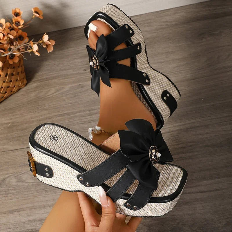 ISLA | LUXE JEWELED BOW PLATFORM SLIP-ONS