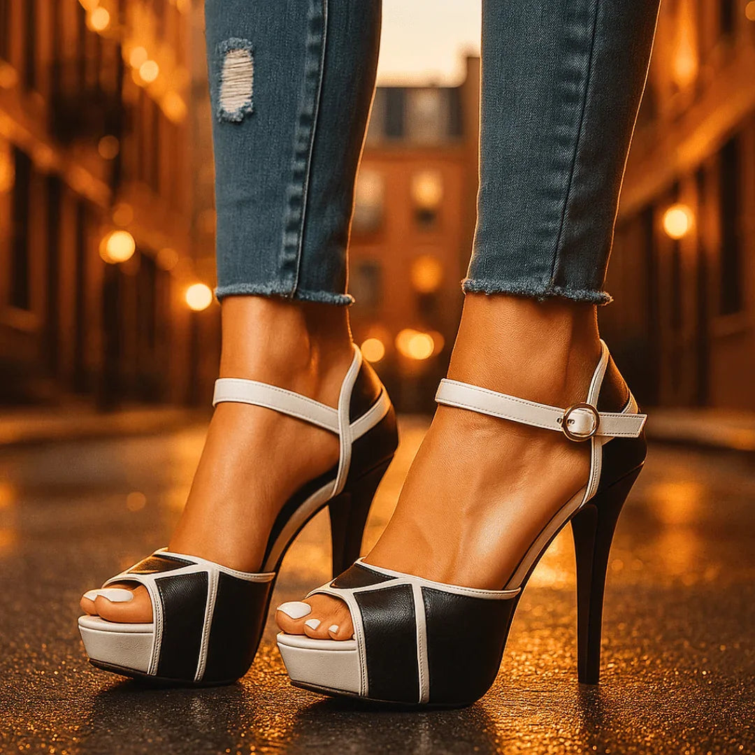 ZARIA | CHIC MONOCHROME GEOMETRIC PLATFORM HEELS