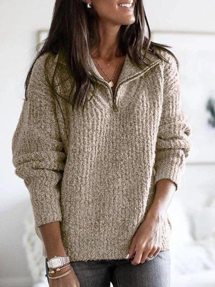KELSEY | COZY RELAXED ELEGANT HALF-ZIP KNIT PULLOVER