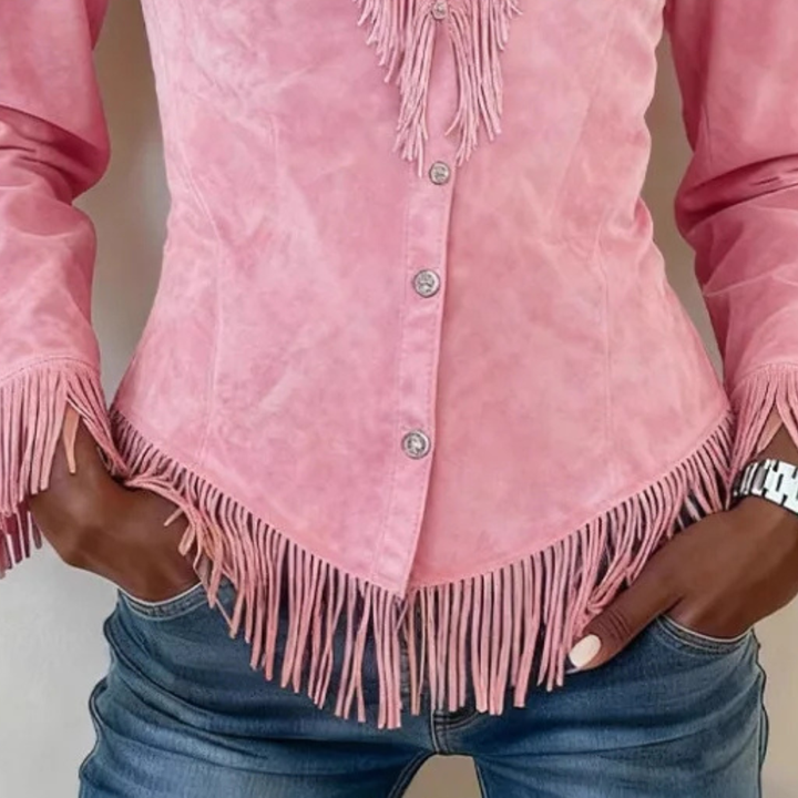 KINSLEY | FRINGE SUEDE BUTTON-UP BLOUSE