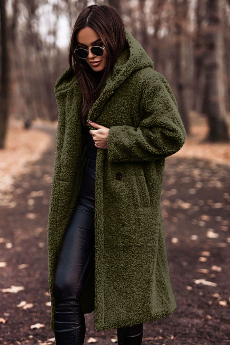 DENISE | COZY LONG TEDDY COAT WITH HOOD