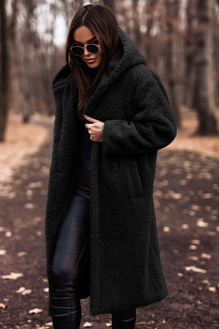 DENISE | COZY LONG TEDDY COAT WITH HOOD