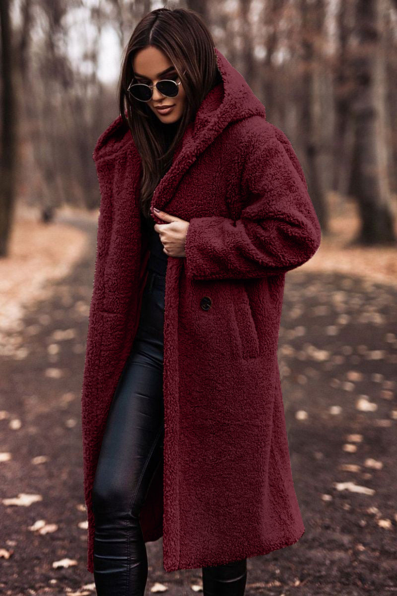 DENISE | COZY LONG TEDDY COAT WITH HOOD