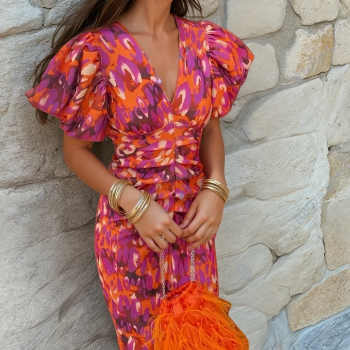 CAROLE | CHIC ELEGANT VIBRANT FIESTA DRESS WITH IMPRESSIVE DETAILS