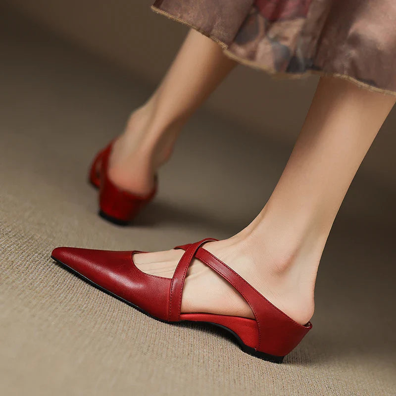 ISABELLA | CHIC CROSS-STRAP LEATHER POINTED MULES