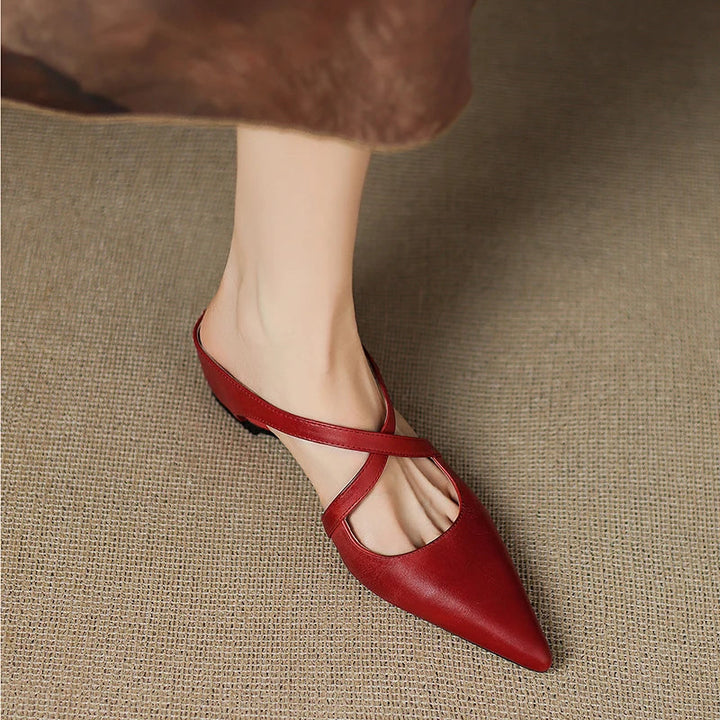 ISABELLA | CHIC CROSS-STRAP LEATHER POINTED MULES