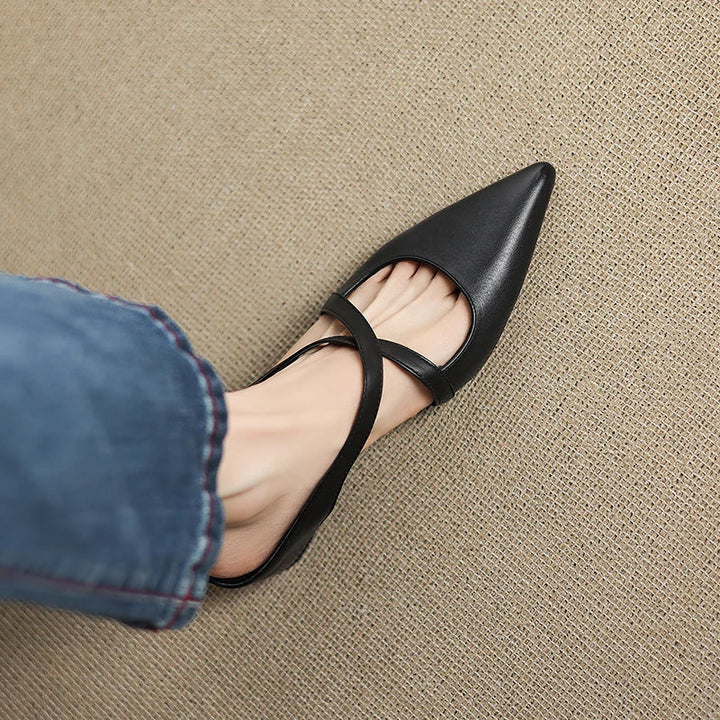 ISABELLA | CHIC CROSS-STRAP LEATHER POINTED MULES