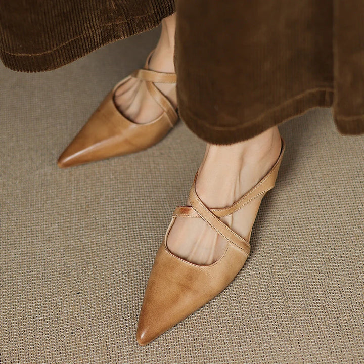 ISABELLA | CHIC CROSS-STRAP LEATHER POINTED MULES