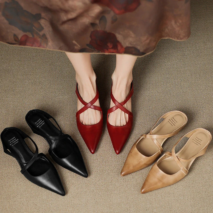 ISABELLA | CHIC CROSS-STRAP LEATHER POINTED MULES