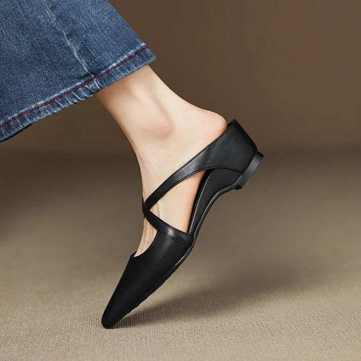 ISABELLA | CHIC CROSS-STRAP LEATHER POINTED MULES
