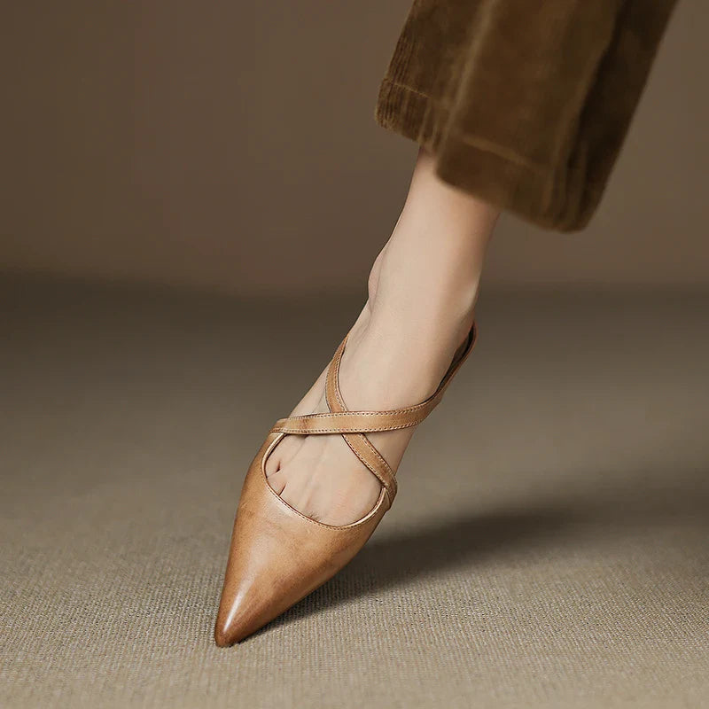 ISABELLA | CHIC CROSS-STRAP LEATHER POINTED MULES