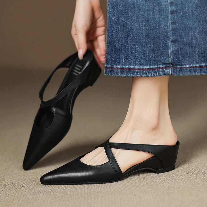 ISABELLA | CHIC CROSS-STRAP LEATHER POINTED MULES