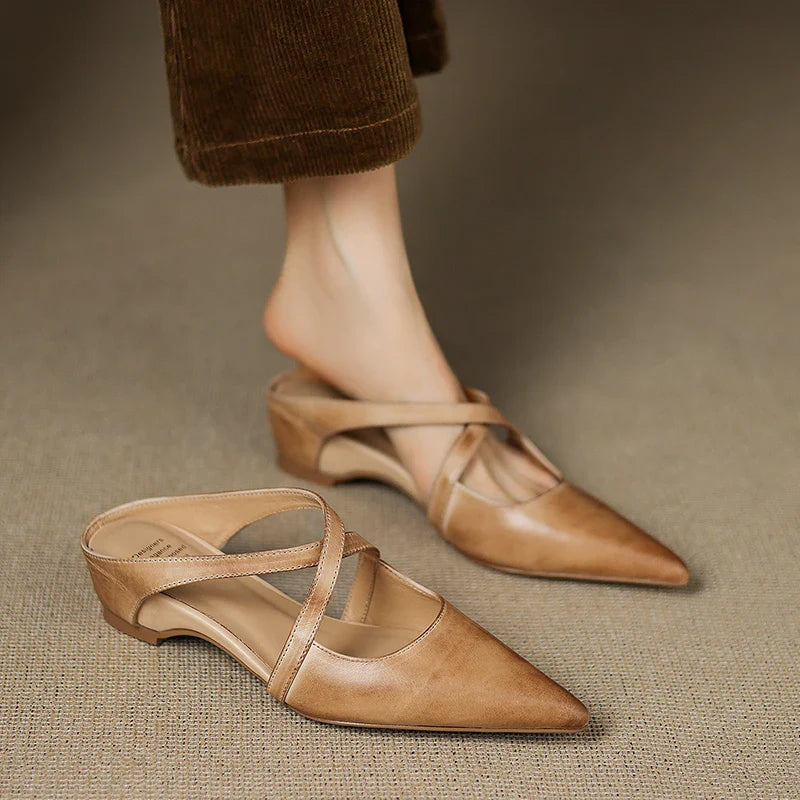 ISABELLA | CHIC CROSS-STRAP LEATHER POINTED MULES