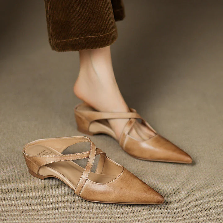 ISABELLA | CHIC CROSS-STRAP LEATHER POINTED MULES
