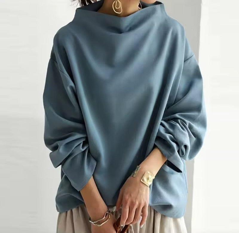ROSE | COZY RELAXED HIGH-NECK SOFT KNIT TOP