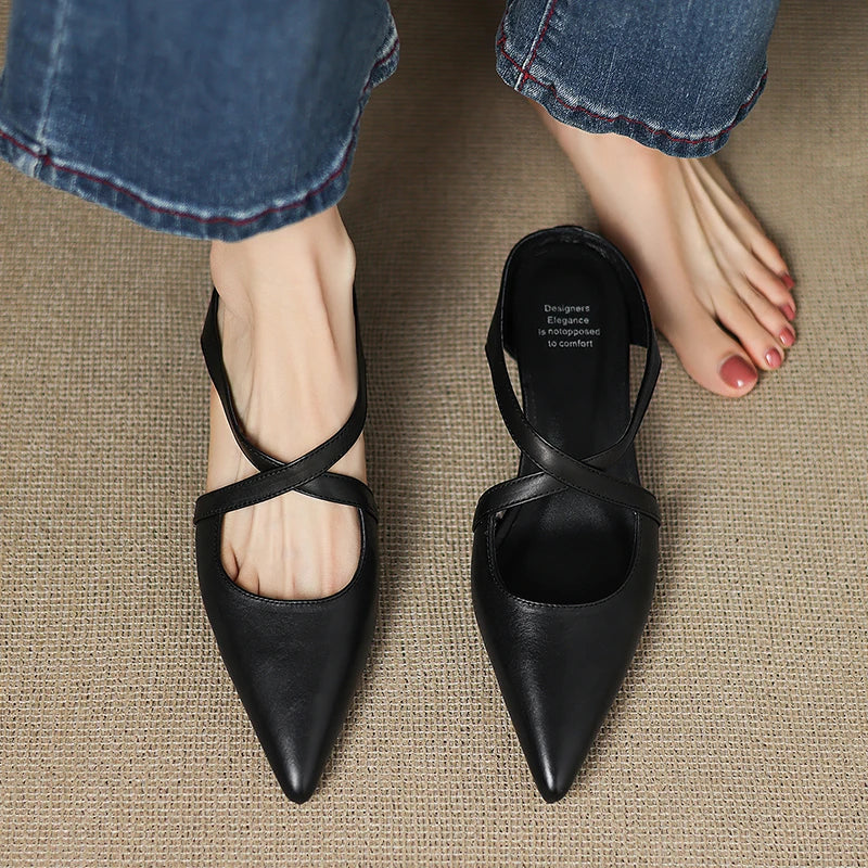 ISABELLA | CHIC CROSS-STRAP LEATHER POINTED MULES