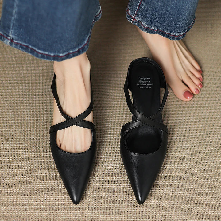 ISABELLA | CHIC CROSS-STRAP LEATHER POINTED MULES