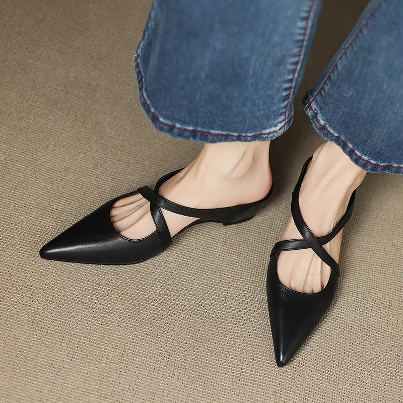 ISABELLA | CHIC CROSS-STRAP LEATHER POINTED MULES