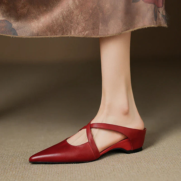 ISABELLA | CHIC CROSS-STRAP LEATHER POINTED MULES