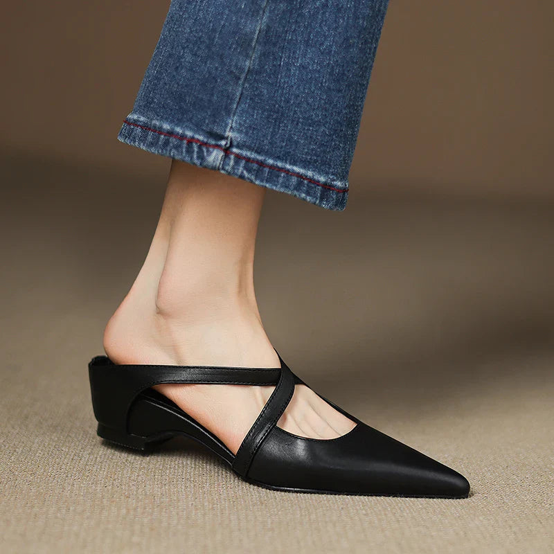 ISABELLA | CHIC CROSS-STRAP LEATHER POINTED MULES