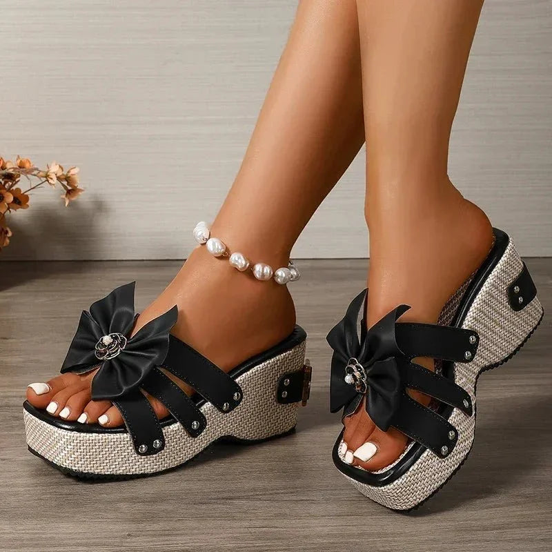 ISLA | LUXE JEWELED BOW PLATFORM SLIP-ONS