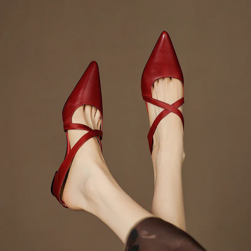 ISABELLA | CHIC CROSS-STRAP LEATHER POINTED MULES