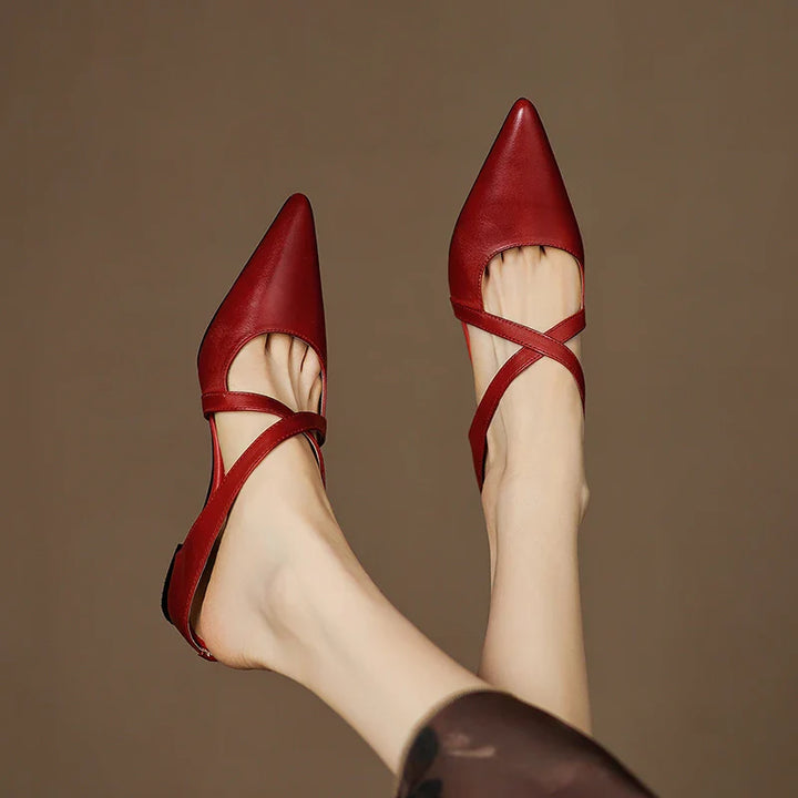 ISABELLA | CHIC CROSS-STRAP LEATHER POINTED MULES