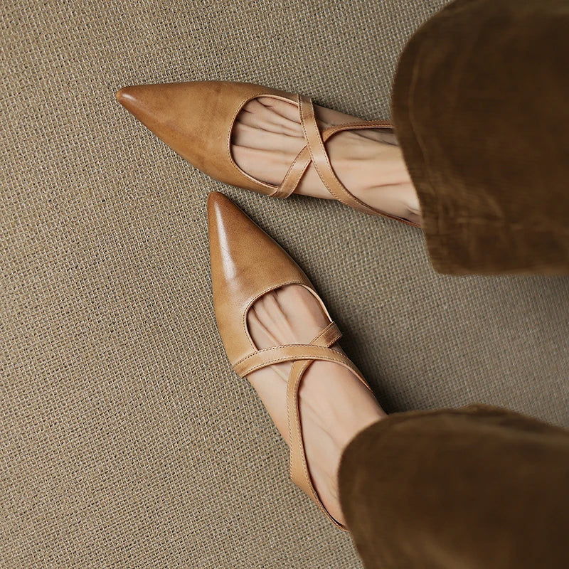 ISABELLA | CHIC CROSS-STRAP LEATHER POINTED MULES