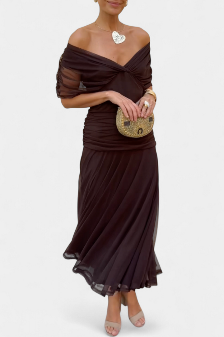 ATHENAH | LONG FLORAL V-NECK DRESS