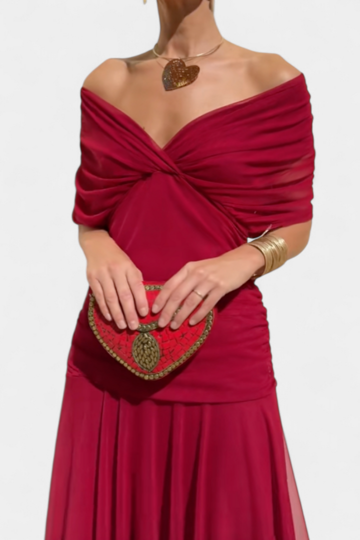 ATHENAH | LONG FLORAL V-NECK DRESS