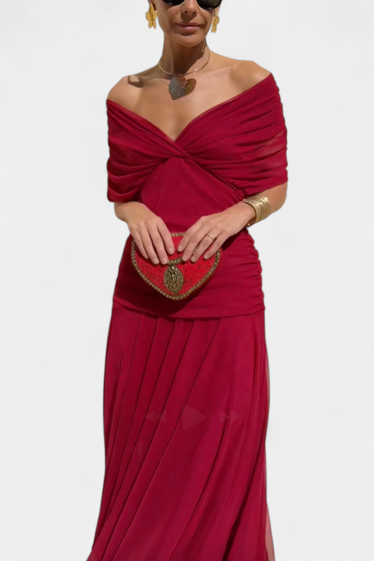 ATHENAH | LONG FLORAL V-NECK DRESS