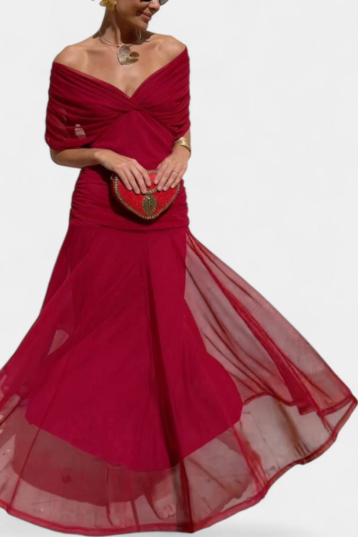 ATHENAH | LONG FLORAL V-NECK DRESS