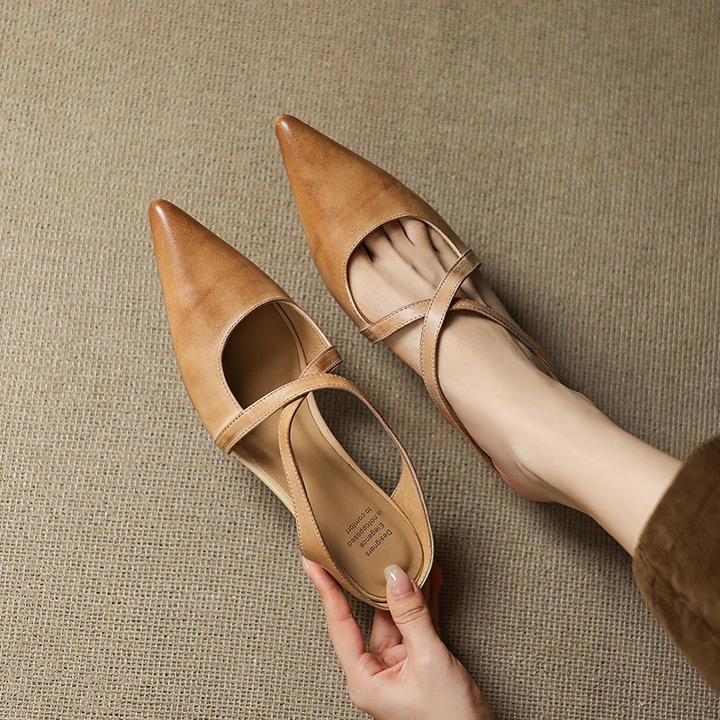 ISABELLA | CHIC CROSS-STRAP LEATHER POINTED MULES
