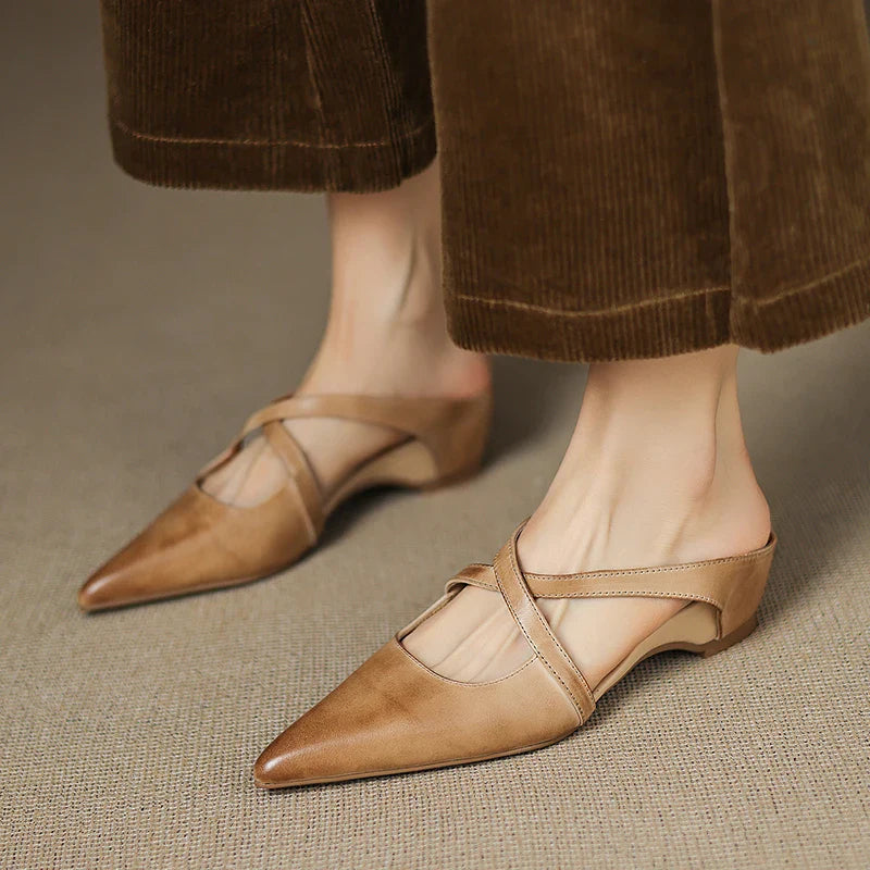 ISABELLA | CHIC CROSS-STRAP LEATHER POINTED MULES