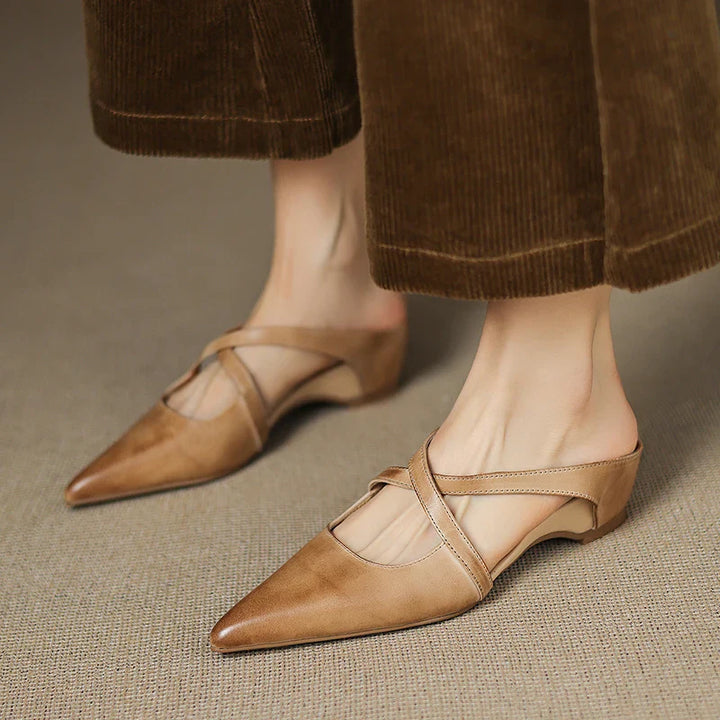 ISABELLA | CHIC CROSS-STRAP LEATHER POINTED MULES