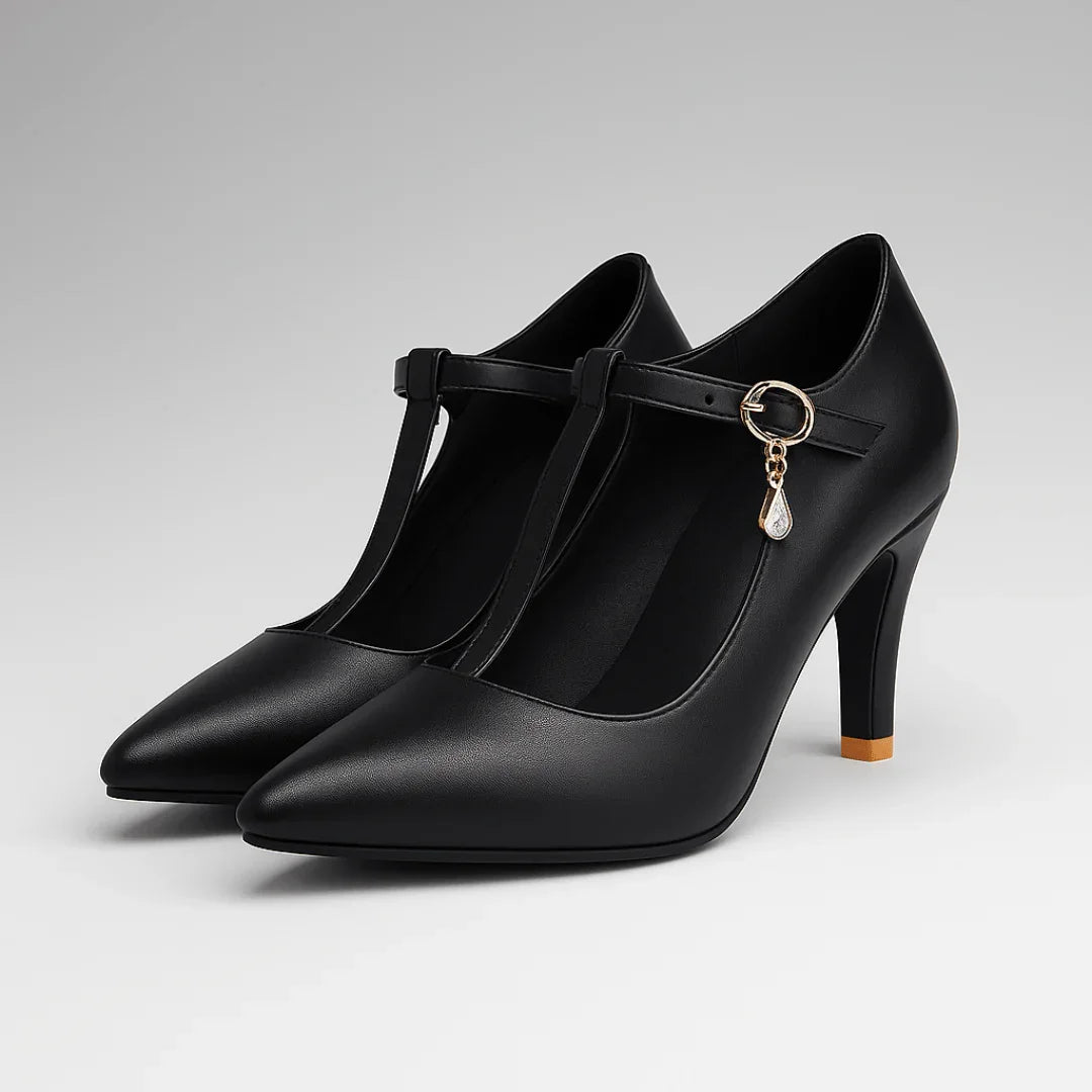 FIORELLA | LUXE GOLD-CHARM T-STRAP PLATFORM HEELS