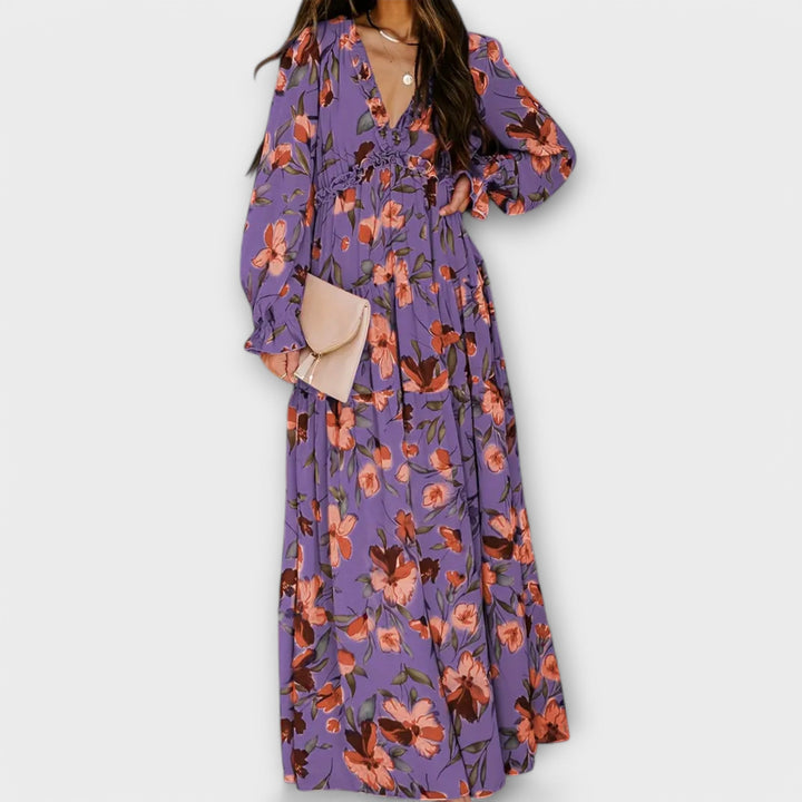 LUNA | ELEGANT FLORAL PLEATED MAXI DRESS
