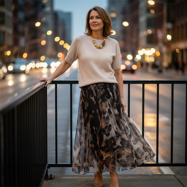 VELESSA | CHIC LEOPARD SKIRT & SWEATER SET