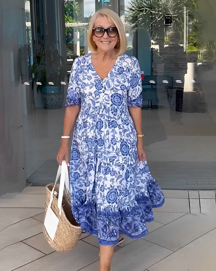 KEISHA | LUXE GRACEFUL V-NECK FLORAL DRESS