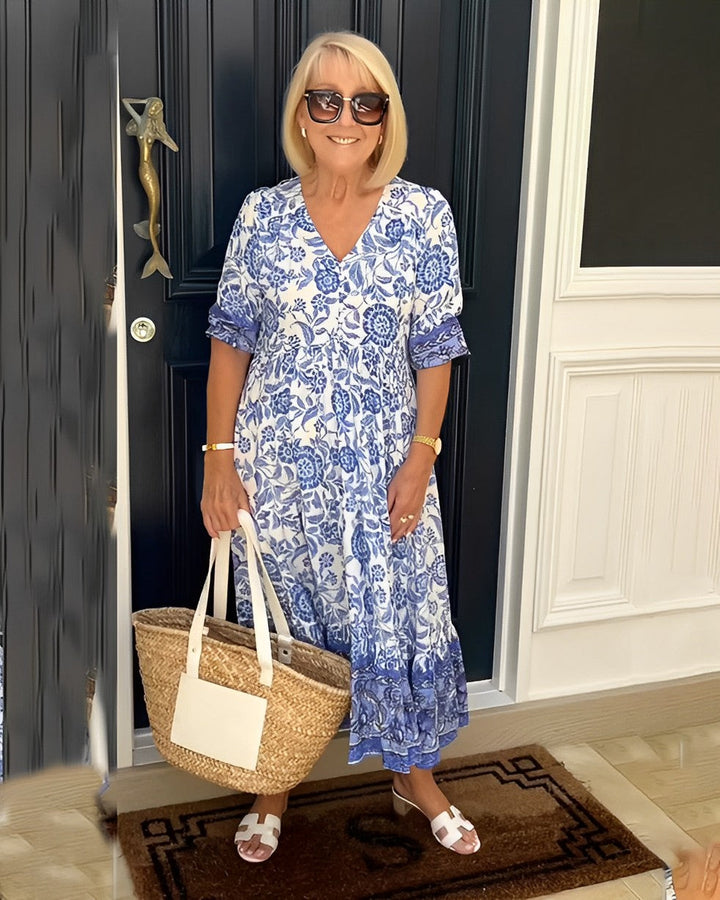 KEISHA | LUXE GRACEFUL V-NECK FLORAL DRESS
