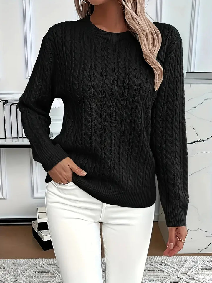 LAURA | RELAXED LONG SLEEVE CABLE KNIT SWEATER WITH TUMMY COVERAGE
