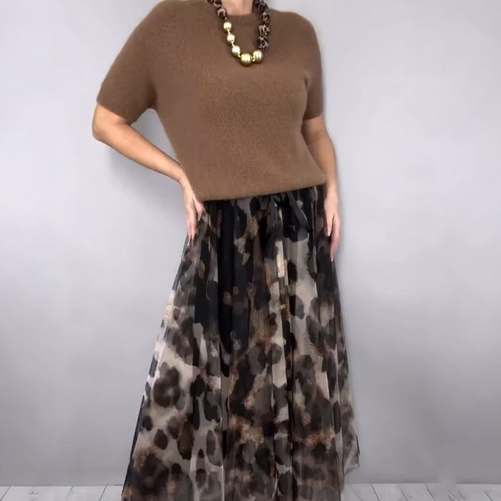 VELESSA | CHIC LEOPARD SKIRT & SWEATER SET