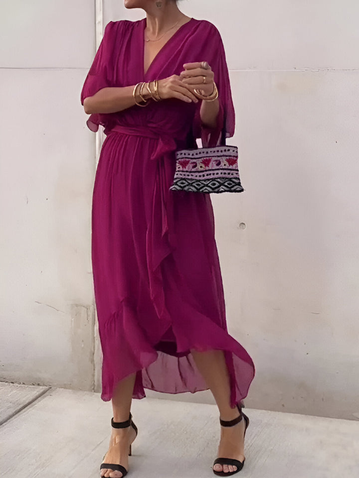 MONIKA | ELEGANT CHIC CHIFFON DRESS WITH V-NECK
