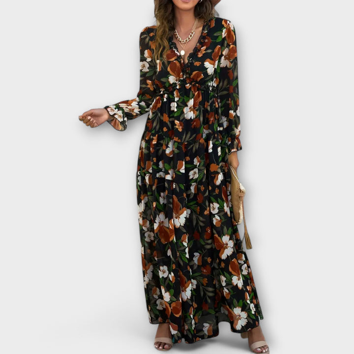 LUNA | ELEGANT FLORAL PLEATED MAXI DRESS