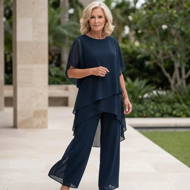 JORELLEA | ELEGANT DRAPED PALAZZO TWO-PIECE SET